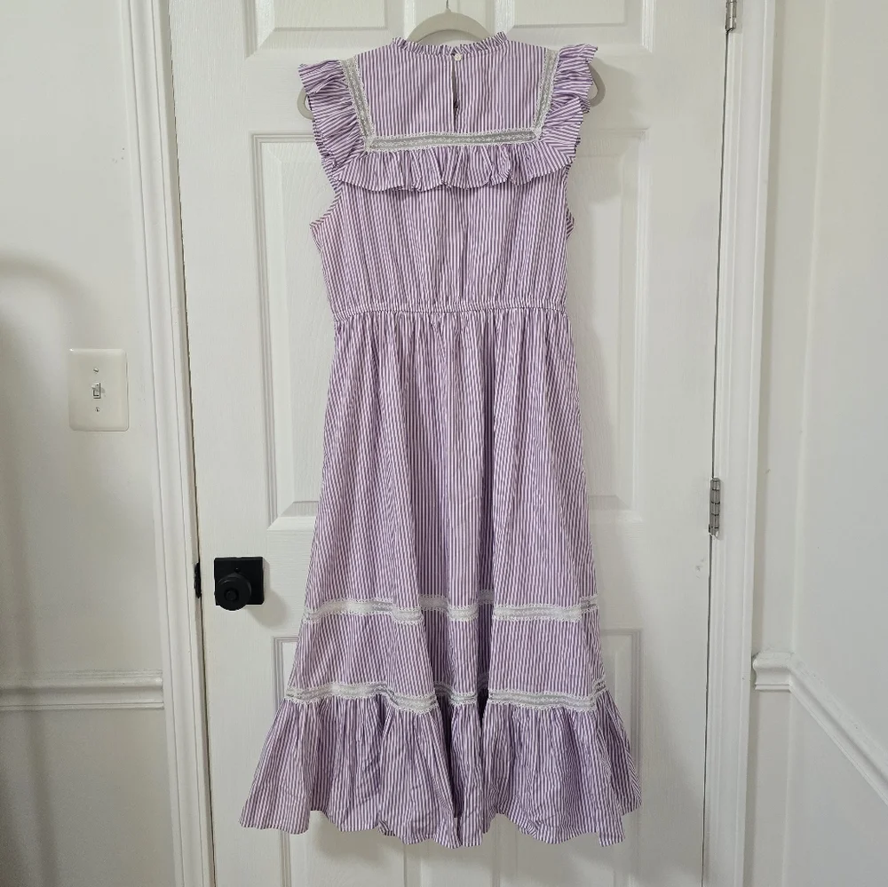J.Crew Lavender Stripe Ruffle Tiered Midi Dress Size S - Picture 11 of 12